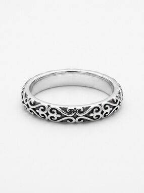 Silver Filigree Band Ring Vintage Ornament Size 7,8